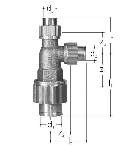 JRG Sanipex T-Stück reduziert Rotguss d-d-d 25 - 16 - 25 mm