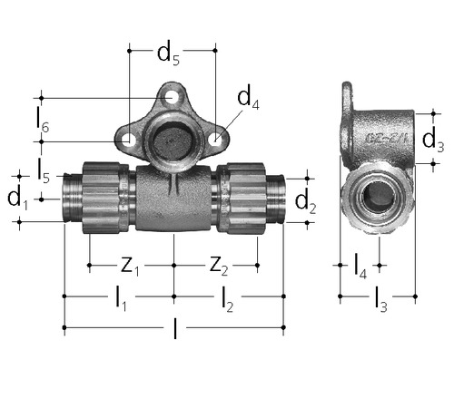 JRG Sanipex Armaturenanschluss T-Stück Rotguss d 20 mm, GN 1/2 inch