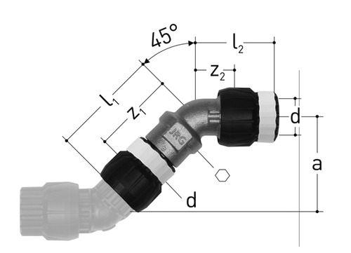 JRG Sanipex MT Coude 45° bronze Avec écrou libre d 32 mm