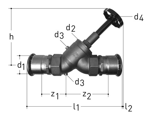 JRG LegioStop Robinet oblique Mapress, Bronze d 88.9 mm, DN 80 mm