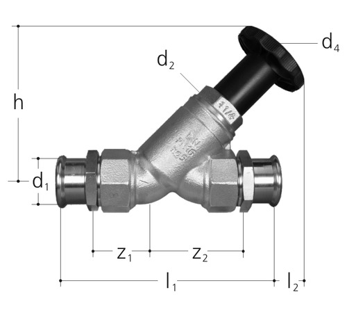 JRG LegioStop Robinet oblique Mapress, Bronze d 15 mm, DN 12 mm