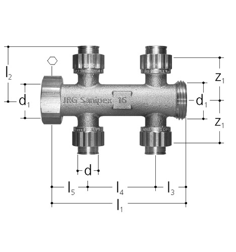 JRG Sanipex Distributeur double à 2 départ, Bronze d 16 mm