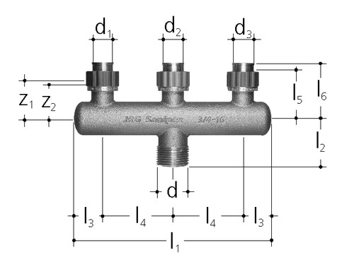 JRG Sanipex Distributeur à encastrer à 3 départs, Bronze d-d-d 16 - 16 - 16 mm