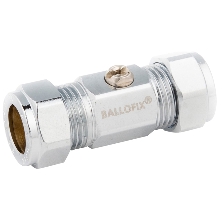 BALLOFIX® Vanne à bille chromé, sans poignée, raccord 2 fois à compression