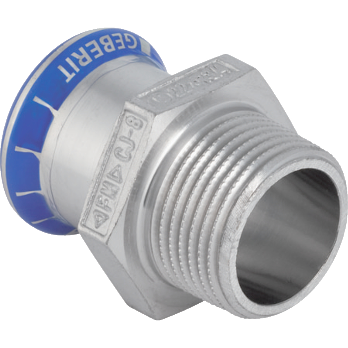 Raccord Geberit Mapress acier inoxydable avec filetage extérieur (sans silicone): d15mm R3/8''
Traits:
- Joint d'étanchéité en CIIR noir
- Indicateur de sertissage
- Non serti non étanche
Usage:
- Pour gaz industriels (p. ex. acétylène, gaz de protection en soudage)
- Pour air comprimé (classe de pureté d'huile 0–3)
- Pour eau traitée
- Pour vapeur saturée ≤ 120 °C
- Pour dépression
- Pour eaux grises et noires avec valeur de pH > 6.0
- Pour gaz inertes (p. ex. azote)
- Pour lʼeau de refroidissement et de chauffage sans antigel
- Pour substances chimiques et fluides techniques
- Pour eau d'extinction d'incendie (mouillé)
- Pour eau d'extinction d'incendie (mouillé/sec, sec)
- Pour eau non potable et de processus
- Pour eau potable froide et chaude
- Pour eau de chauffage urbain ≤ 120 °C
- Pour sprinkler (mouillé)
- Pour lʼeau de refroidissement et de chauffage avec antigel