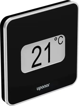 Mesure et affiche la température ambiante ressentie ainsi que l'humidité relative de l'air  Fonctions :  - Indicateur de fonctionnement chauffage ou refroidissement  - Mesure de l'humidité ambiante et réglage d'une valeur maximale  - Affichage de la fonction de réduction  - Modification de la température de réduction  - Refroidissement autorisé (pièce par pièce)  - Sélection de l'affichage de la température en degrés Celsius /, &nbsp; &nbsp;Fahrenheit  - Sélection des fonctions de régulation : température ambiante (RT), avec, &nbsp; &nbsp;sonde de sol max. / min. (RFT), sonde à distance (RS), sonde extérieure, &nbsp; &nbsp;sans fil (RO)  - Plage de consigne : + 5 °C ... + 35 °C  - Calibrage de la température  - Compatible avec le régulateur Smatrix Move H/K X-158  - En option : possibilité de raccordement d'une sonde de sol / à distance, &nbsp; &nbsp;ou extérieure Composé de :  - Sonde d'ambiance Uponor Smatrix Wave D+RH Style T-169  - 1 pile CR2032  - Matériel de fixation
