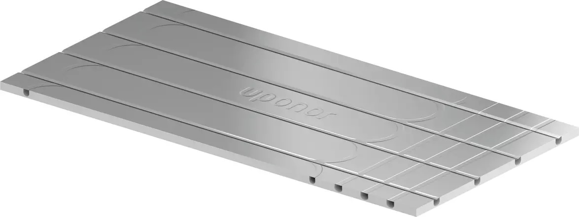 Panneau isolant Uponor Siccus 16 en EPS (sans HBCD) conforme à la norme EN 13163 avec couche thermoconductrice en aluminium sur toute la surface.
- Couche thermoconductrice en aluminium sur toute la surface
- Rainures pour tuyaux intégrées c-c 150 mm
- Résistance à la compression EPS : ≥ 400 kPa