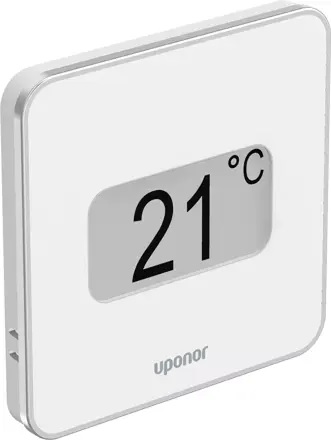 Mesure et affiche la température ambiante ressentie ainsi que l'humidité relative de l'air  Fonctions :  - Indicateur de fonctionnement chauffage ou refroidissement  - Mesure de l'humidité ambiante et réglage d'une valeur maximale  - Affichage de la fonction de réduction  - Modification de la température de réduction  - Refroidissement autorisé (pièce par pièce)  - Sélection de l'affichage de la température en degrés Celsius /, &nbsp; &nbsp;Fahrenheit  - Sélection des fonctions de régulation : température ambiante (RT), avec, &nbsp; &nbsp;sonde de sol max. / min. (RFT), sonde à distance (RS), sonde extérieure, &nbsp; &nbsp;sans fil (RO)  - Plage de consigne : + 5 °C ... + 35 °C  - Calibrage de la température  - Compatible avec le régulateur Smatrix Move H/K X-158  - En option : possibilité de raccordement d'une sonde de sol / à distance, &nbsp; &nbsp;ou extérieure Composé de :  - Sonde d'ambiance Uponor Smatrix Wave D+RH Style T-169  - 1 pile CR2032  - Matériel de fixation