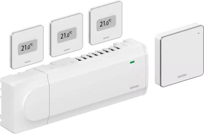 Kit de base pour la construction résidentielle
- Extensible
- Compatible avec le module de régulation Uponor Smatrix Base Pulse X-245 Bus
- 1 x Uponor Smatrix Pulse Com R-208
- 1 x module de régulation Uponor Smatrix Base Pulse X-245 Bus
- 3 x thermostat Uponor Smatrix Base D+RH Style T-149 Bus
- Guide de démarrage rapide
- Consignes de sécurité
- Matériel de montage