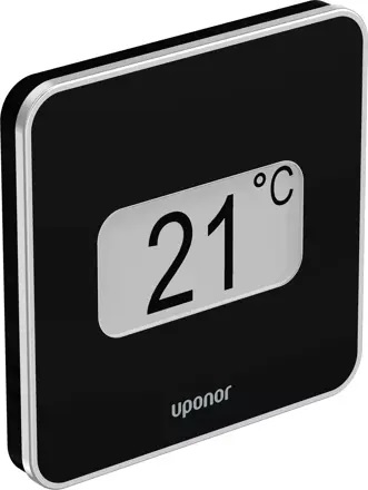Mesure et affiche la température ambiante ressentie ainsi que l'humidité relative de l'air  Fonctions :  - Indicateur de fonctionnement chauffage ou refroidissement  - Mesure de l'humidité ambiante et réglage d'une valeur maximale  - Affichage de la fonction de réduction  - Modification de la température de réduction  - Refroidissement autorisé (pièce par pièce)  - Sélection de l'affichage de la température en degrés Celsius /, &nbsp; &nbsp;Fahrenheit  - Sélection des fonctions de régulation : température ambiante (RT), avec, &nbsp; &nbsp;sonde de sol max. / min. (RFT), sonde à distance (RS), sonde extérieure, &nbsp; &nbsp;sans fil (RO)  - Plage de consigne : + 5 °C ... + 35 °C  - Calibrage de la température  - Compatible avec le régulateur Smatrix Move H/K X-158  - En option : possibilité de raccordement d'une sonde de sol / à distance, &nbsp; &nbsp;ou extérieure Composé de :  - Sonde d'ambiance Uponor Smatrix Wave D+RH Style T-169  - 1 pile CR2032  - Matériel de fixation