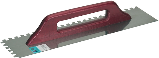 Frattazzo per colle in acciaio dentato 10 10 10 mm, lama 500 130 mm, manico avvitato in legno