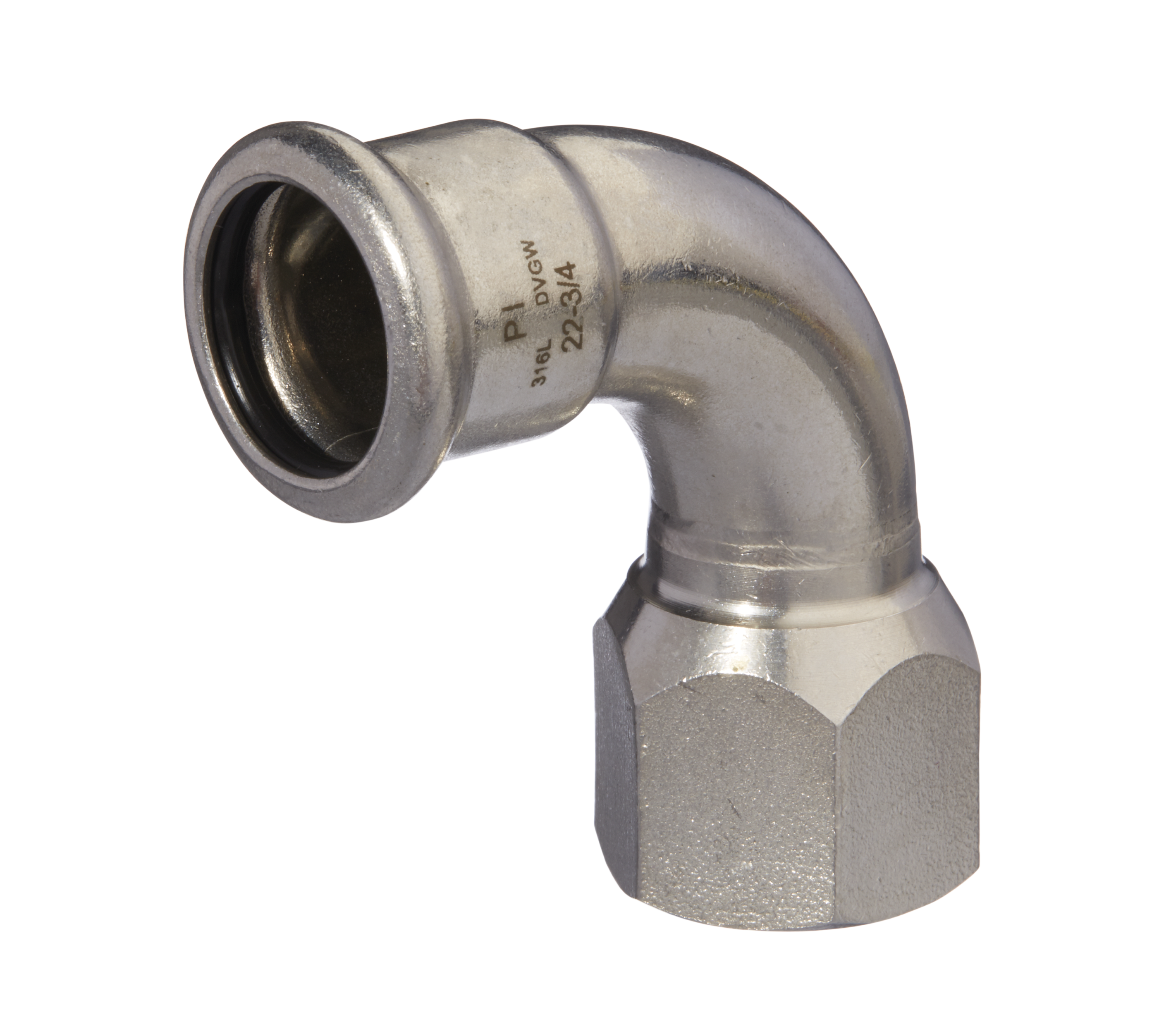 OnePress Edelstahl Übergangsbogen 90° mit Innengewinde: d15mm Rp1/2"