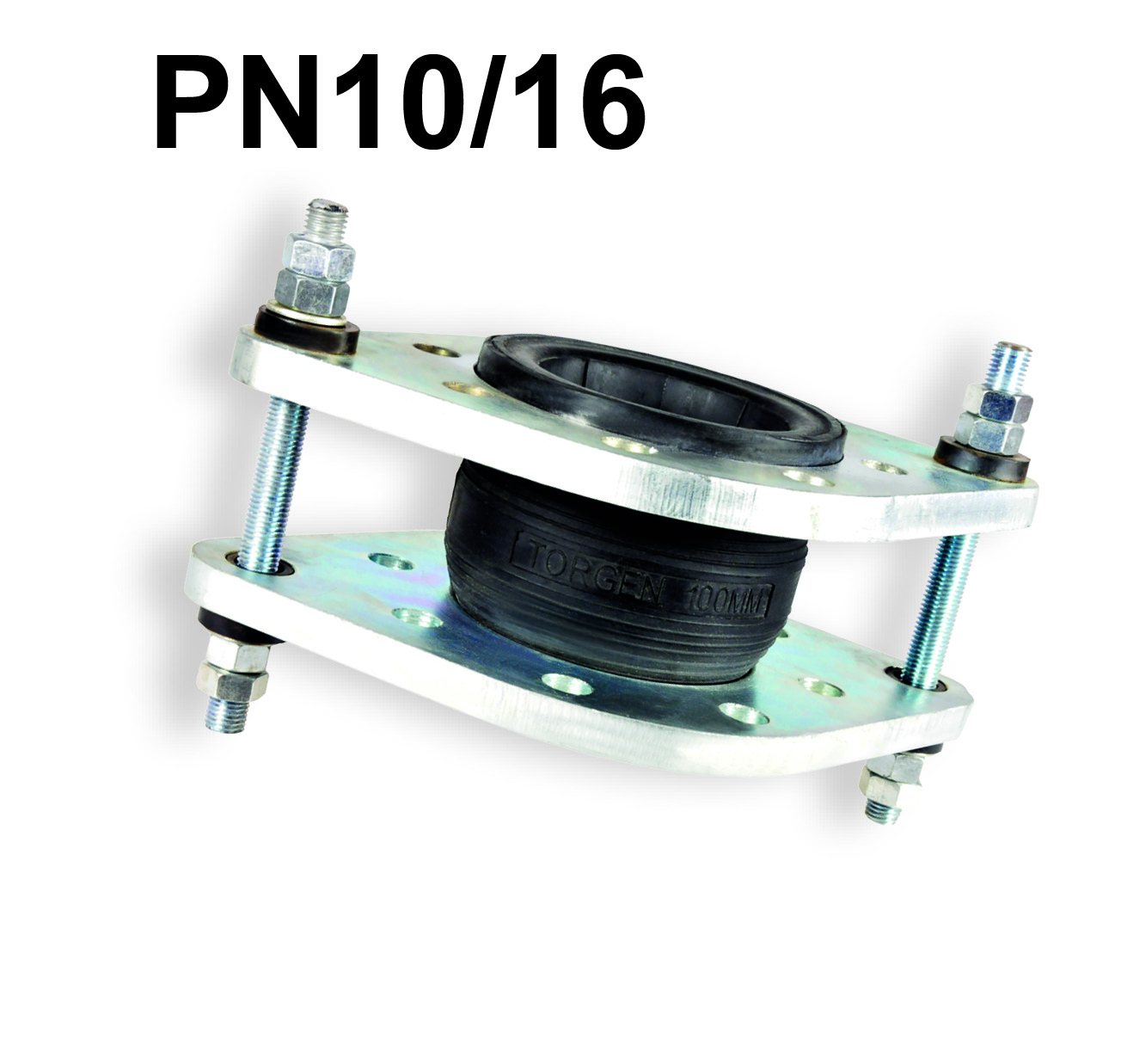 Amortisseur de vibrations en caoutchouc EPDM Torgen PN10/16, DN40, souff. simple brides en acier 37.2 zingué, L=130mm