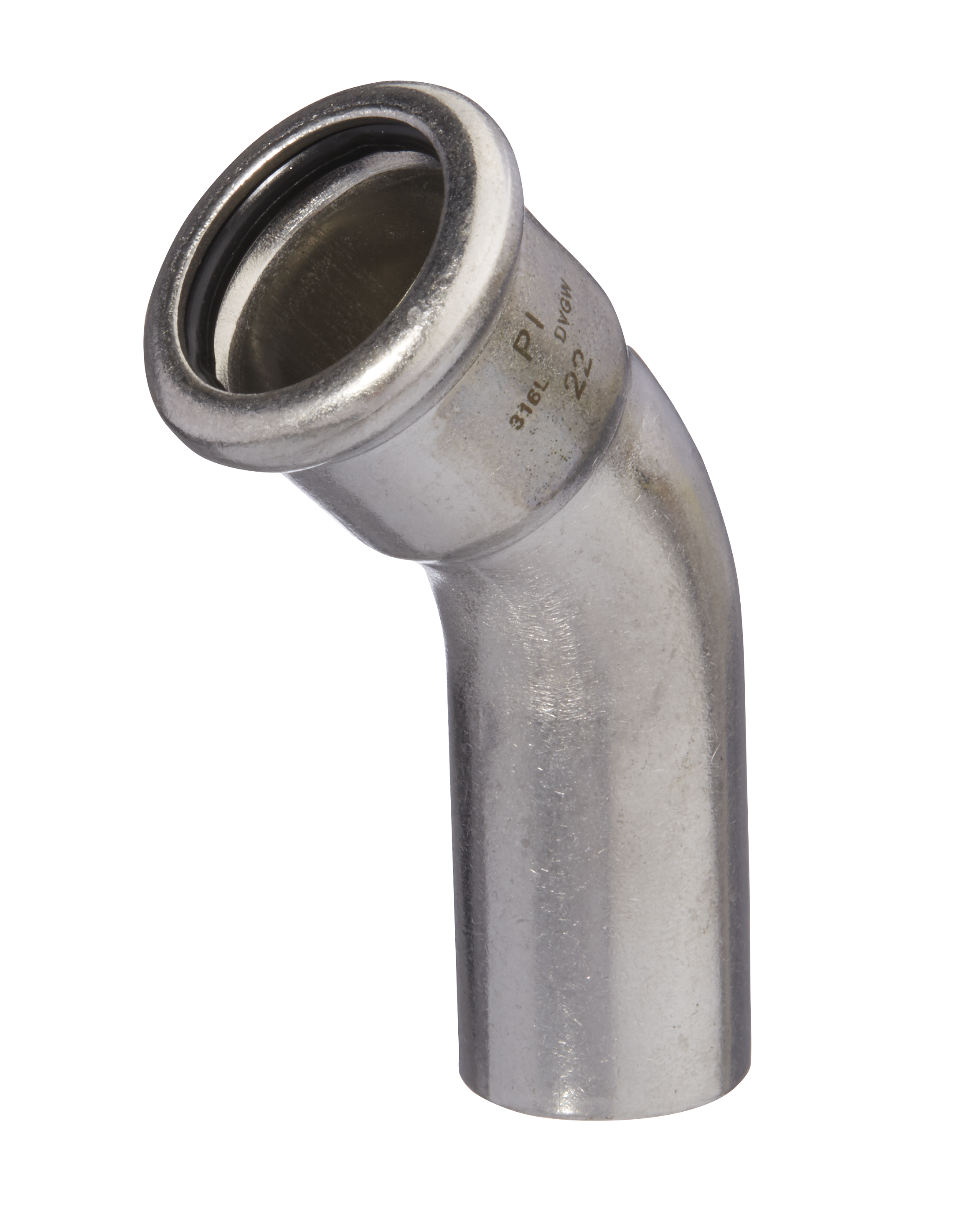 Coude OnePress acier inox avec extrémitéà emboîter 45°
