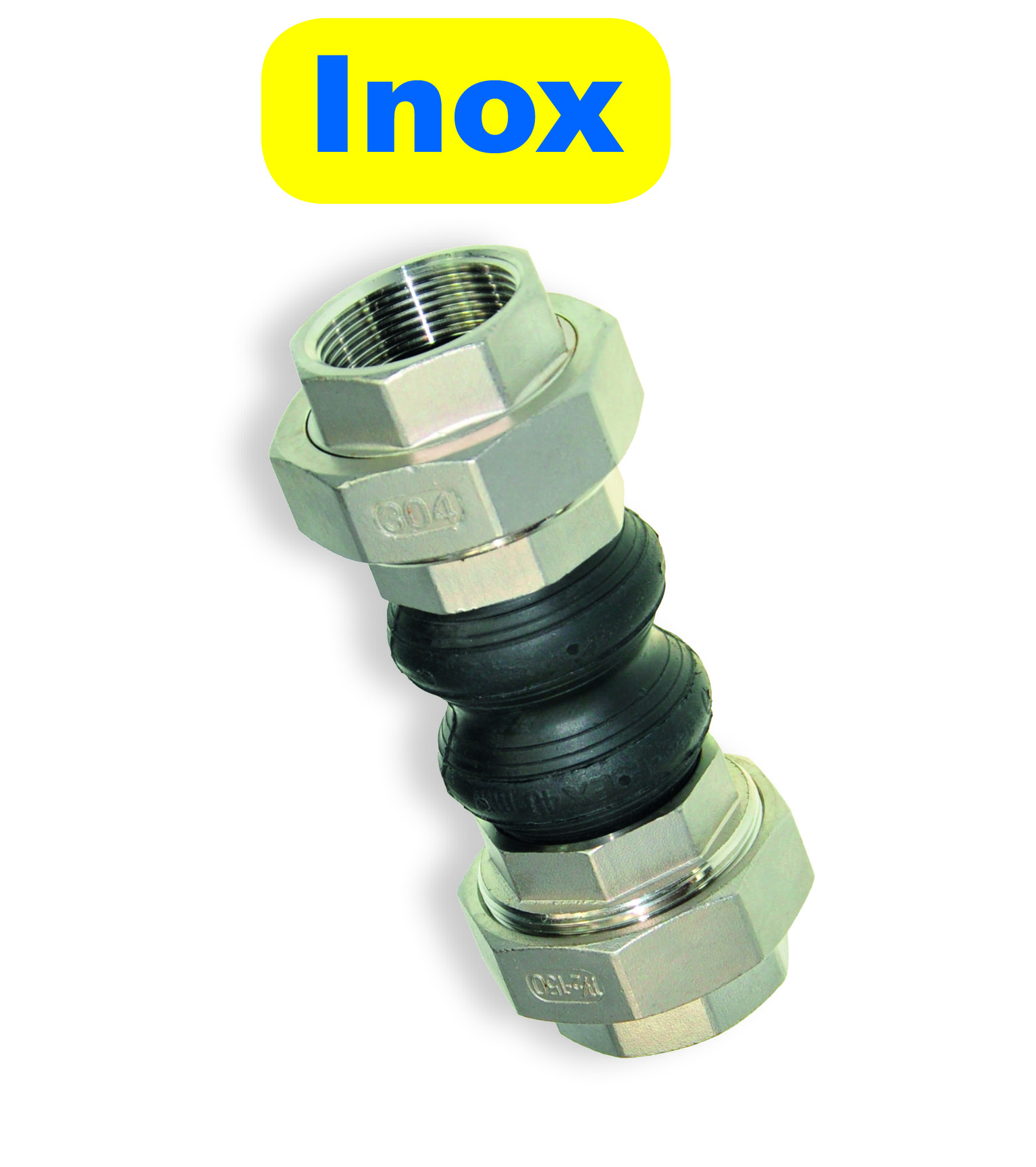Compensateur en caoutchouc à double soufflet Torgen FF DN32 Racc. avec FF 1 1/4" en acier inox 1.4301 type Funk