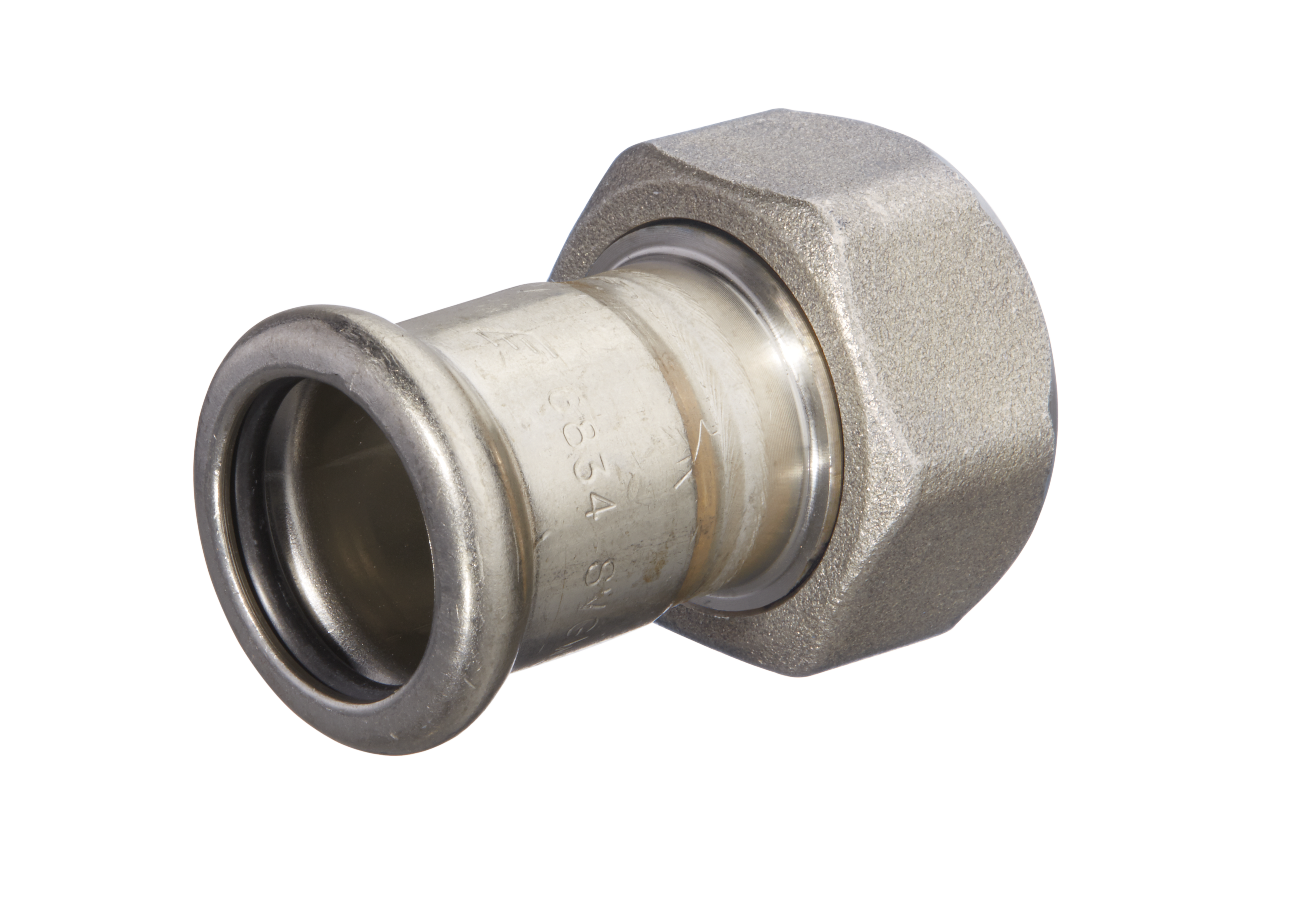 Raccord OnePress acier inox avec écrou de serrage en acier CrNi