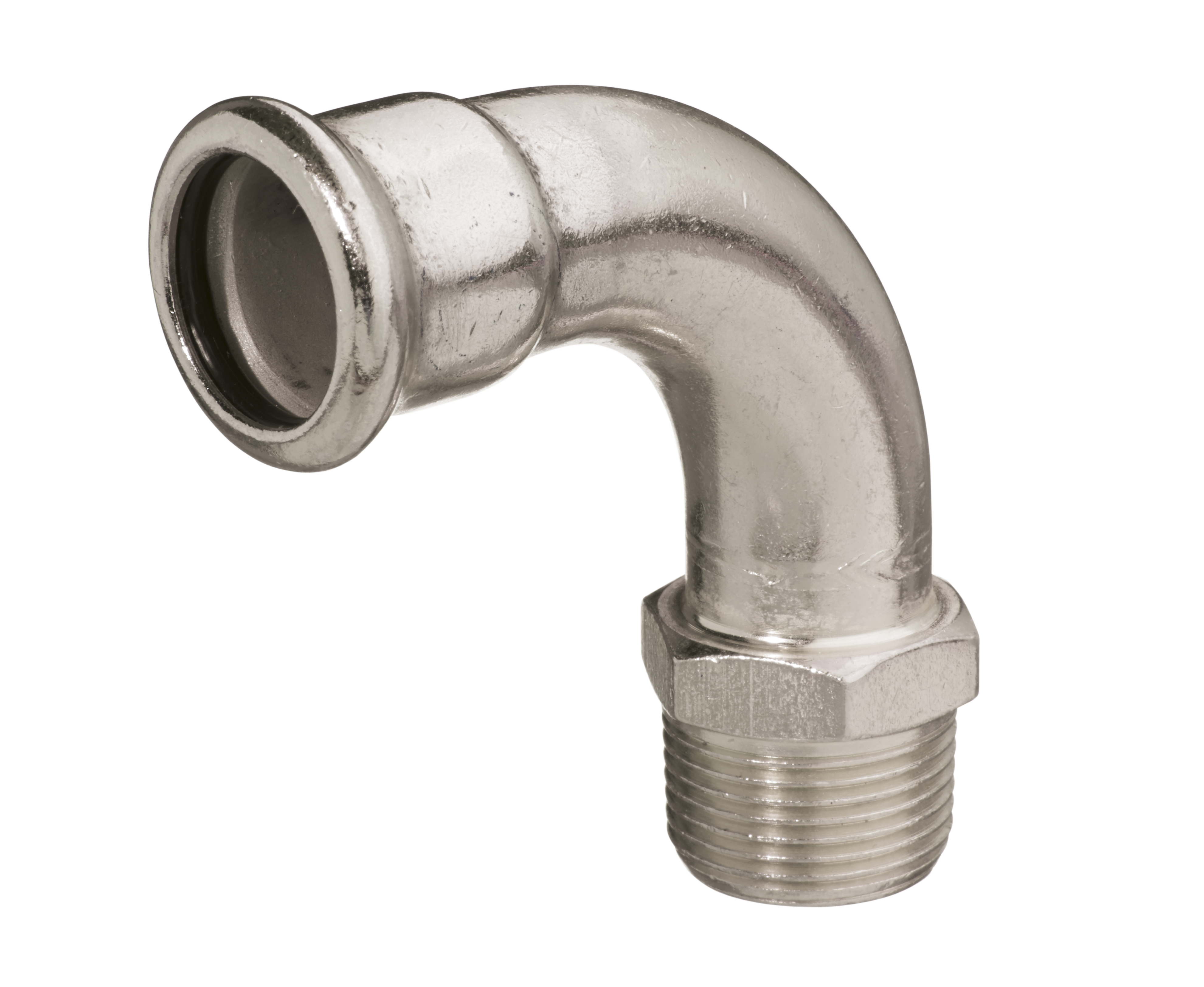 OnePress Edelstahl Übergangsbogen 90° mit Aussengewinde: d22mm R3/4"