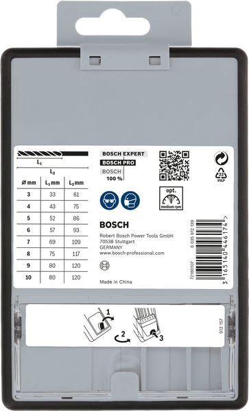 Bosch set di punte per Legno con  tagliente ad M diam.  3.0-4.0-5.0-6.0-7.0-8.0-9.0-10.0 mm