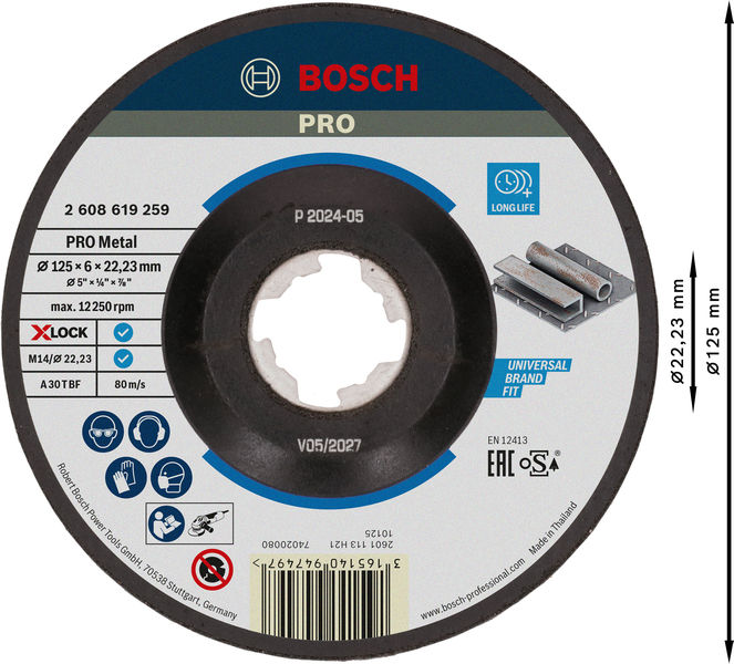 Bosch X-LOCK Disco abrasivo Expert for Metal (coudée) 125x6mm