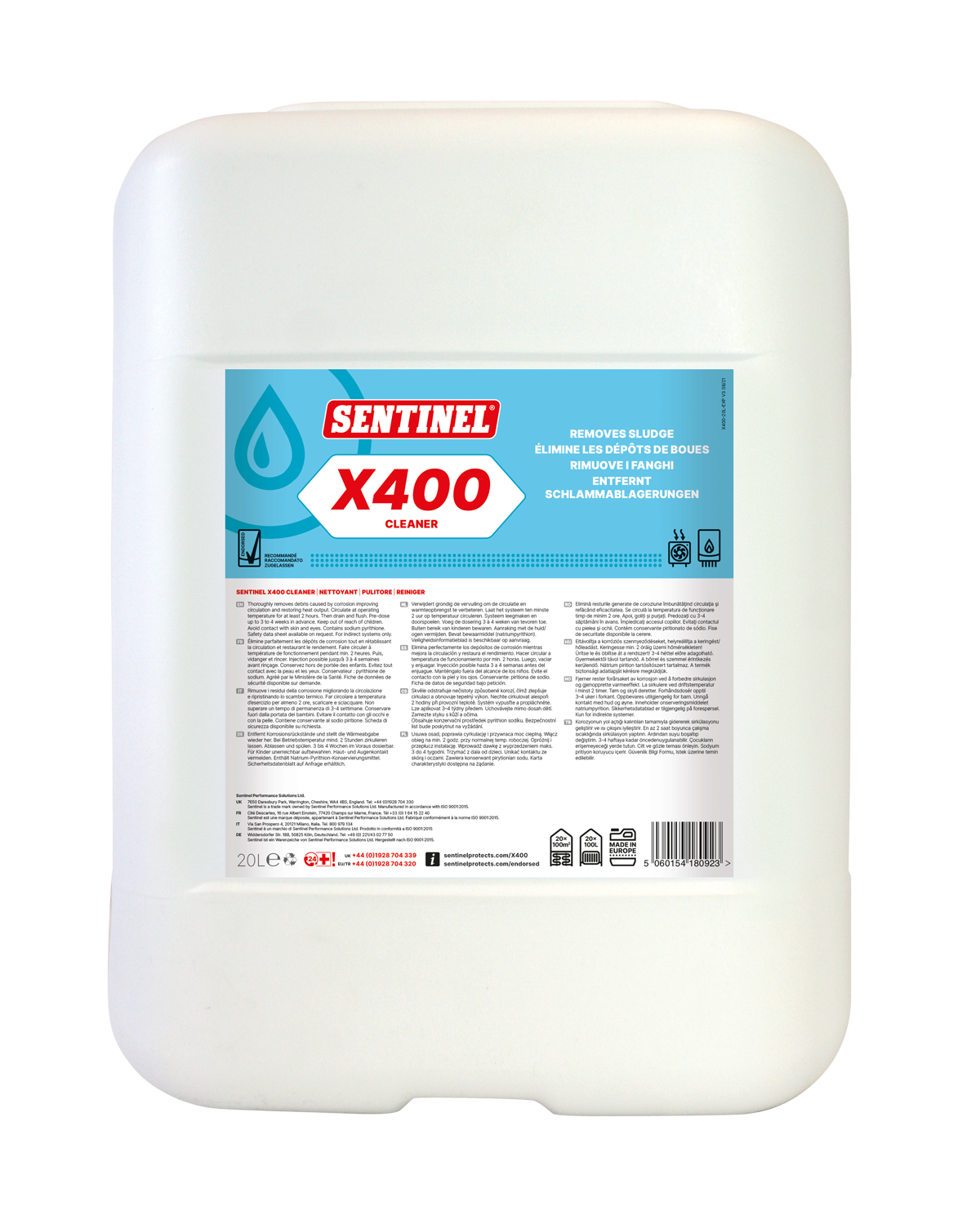 Sentinel X 400, produit anti-boues, Bidon de 20 litres