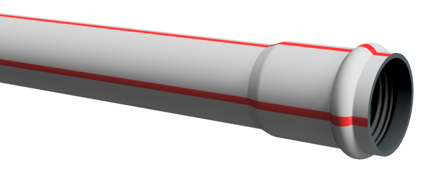 Symalit PE-Kabelschutzrohr "Chiaro" Ø 72 60 mm, Länge 10 m, mit Muffe+Dichtung, rote Streifen