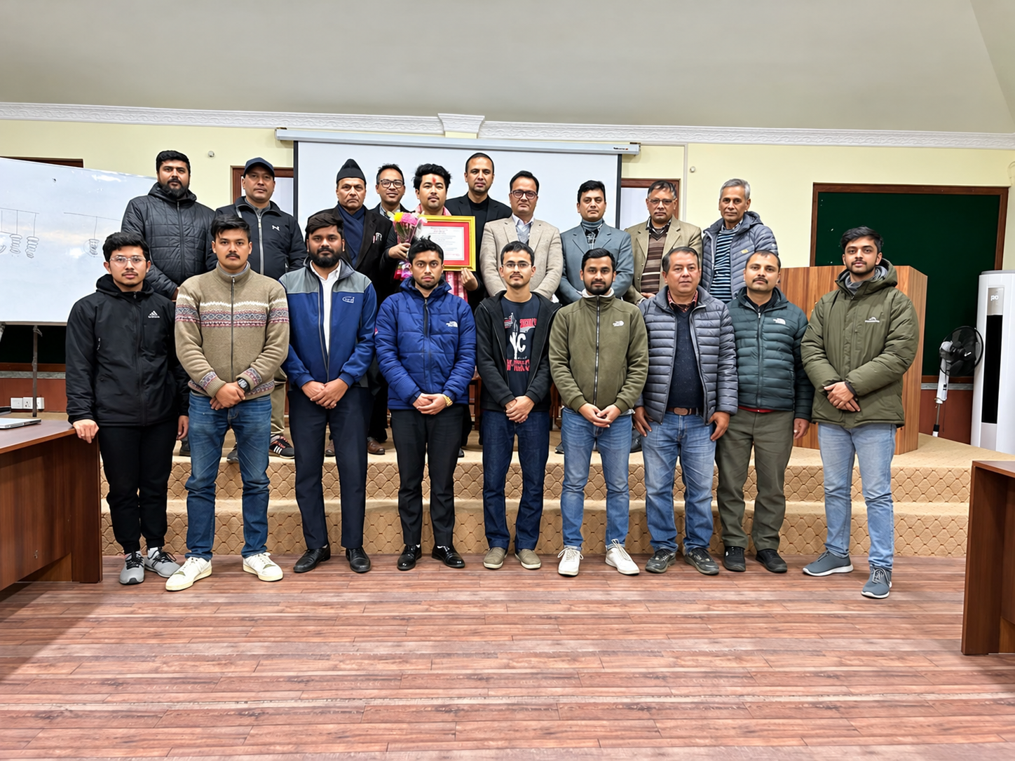 Group photograph from an RNSP Water Resources award program at Pulchowk Campus