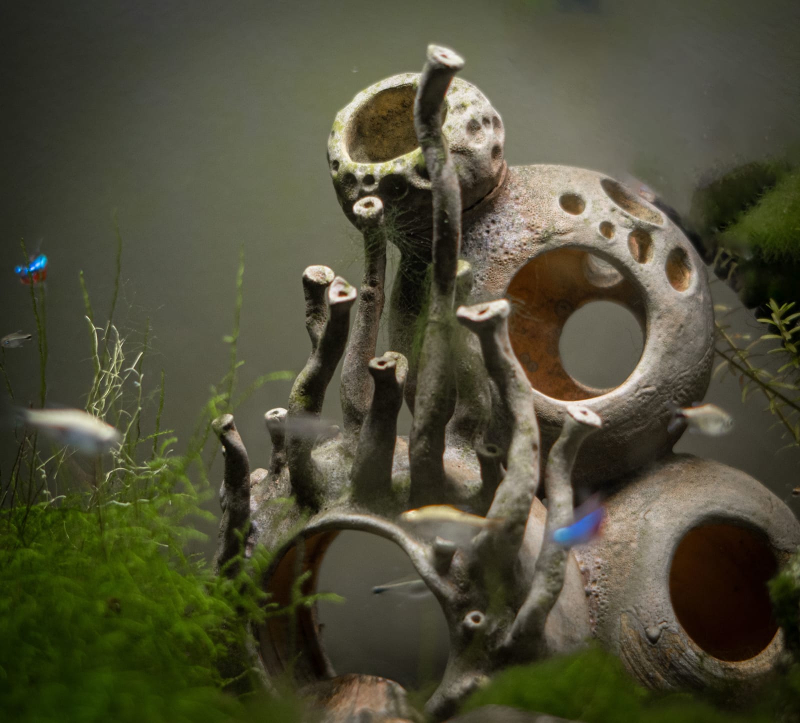 Ceramic underwater scene, tube forms and barnacle textures