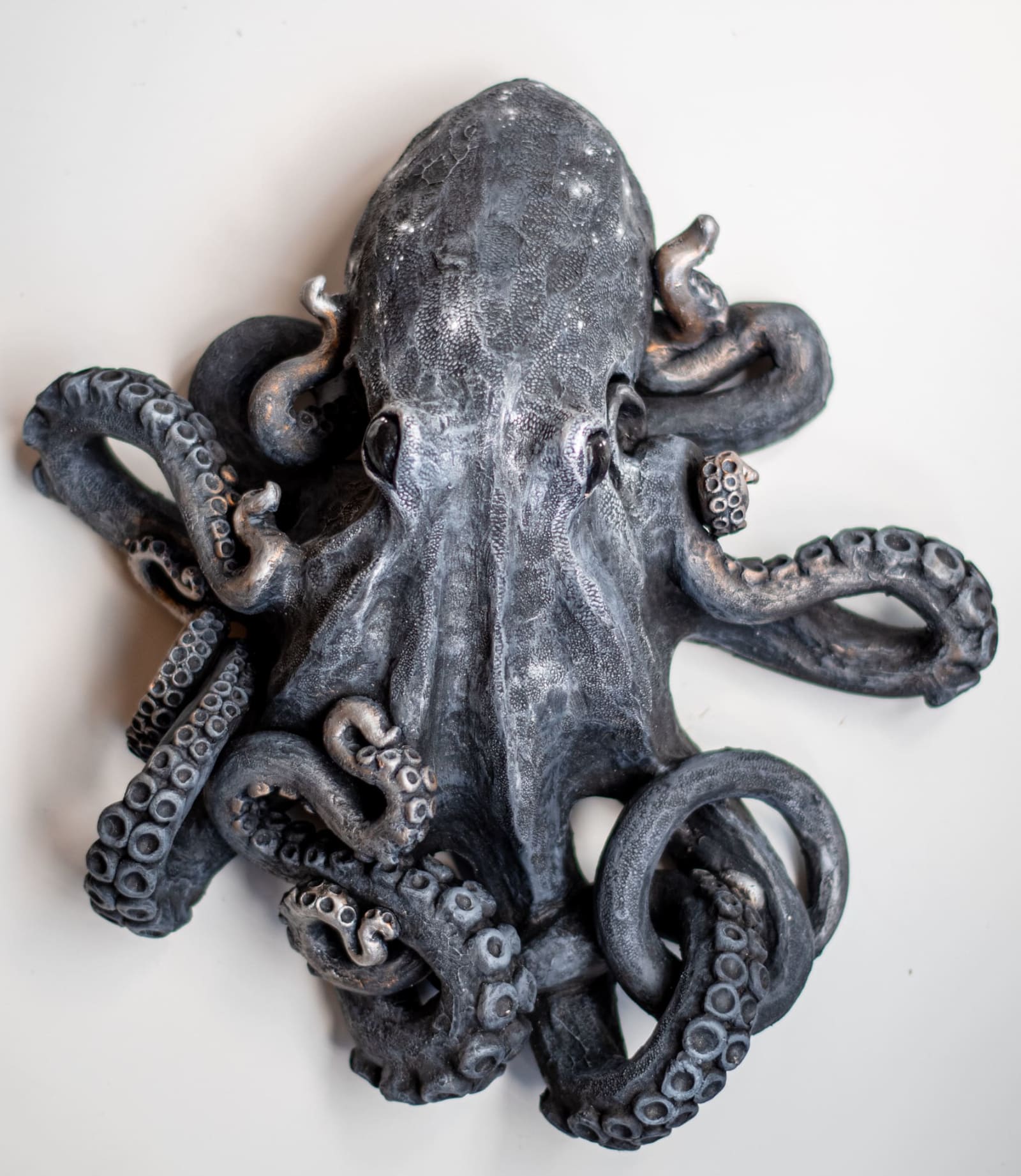Hand-built ceramic octopus, full view