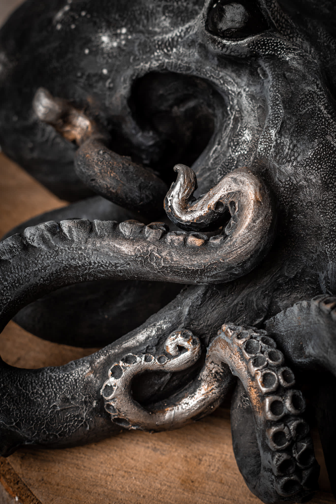 Ceramic octopus, suckers along a tentacle