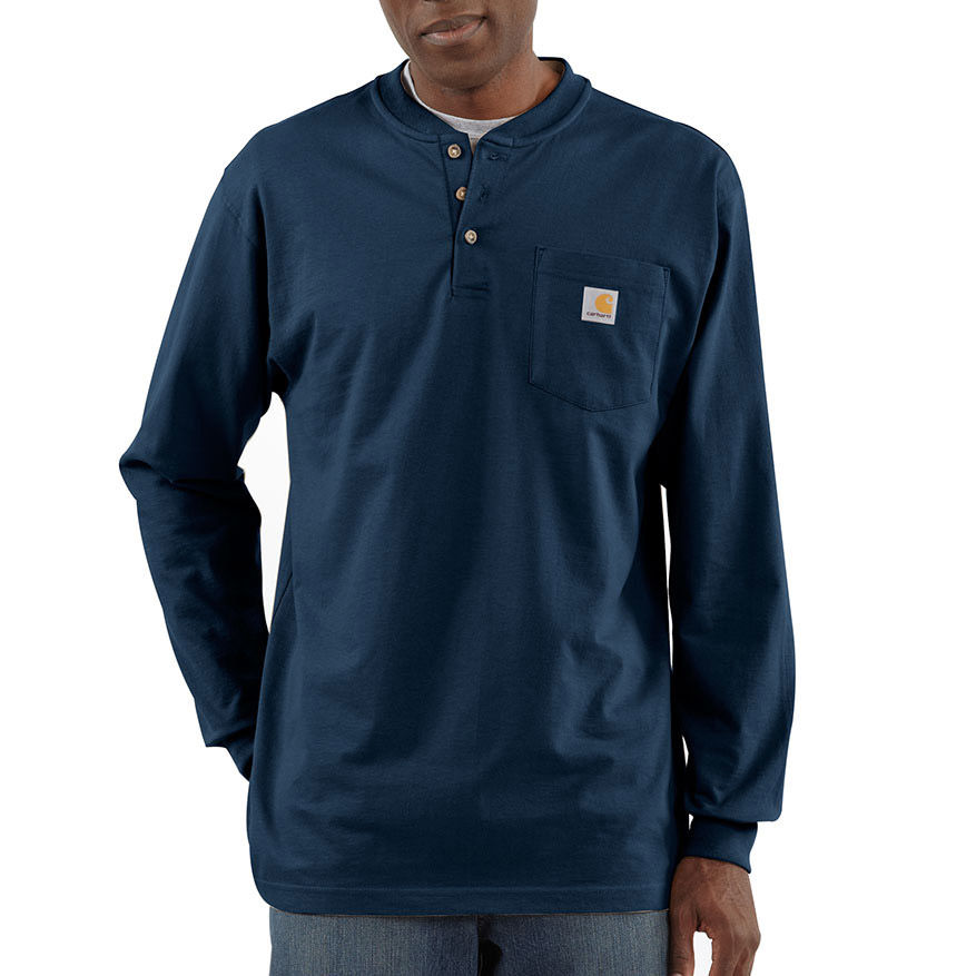 Carhartt Men's Workwear Pocket Long-Sleeve Henley - Blue, LT