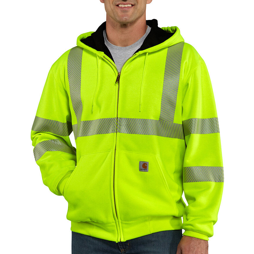 Carhartt Men's High-Visibility Zip-Front Class 3 Thermal-Lined Sweatshirt, GREEN