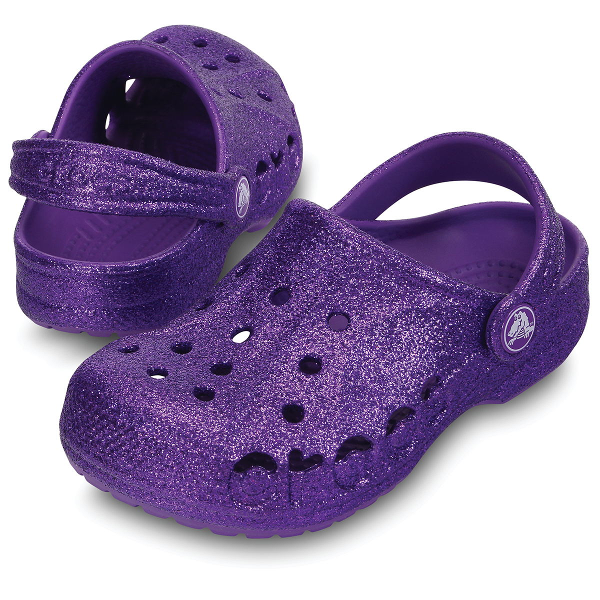 purple sparkly crocs