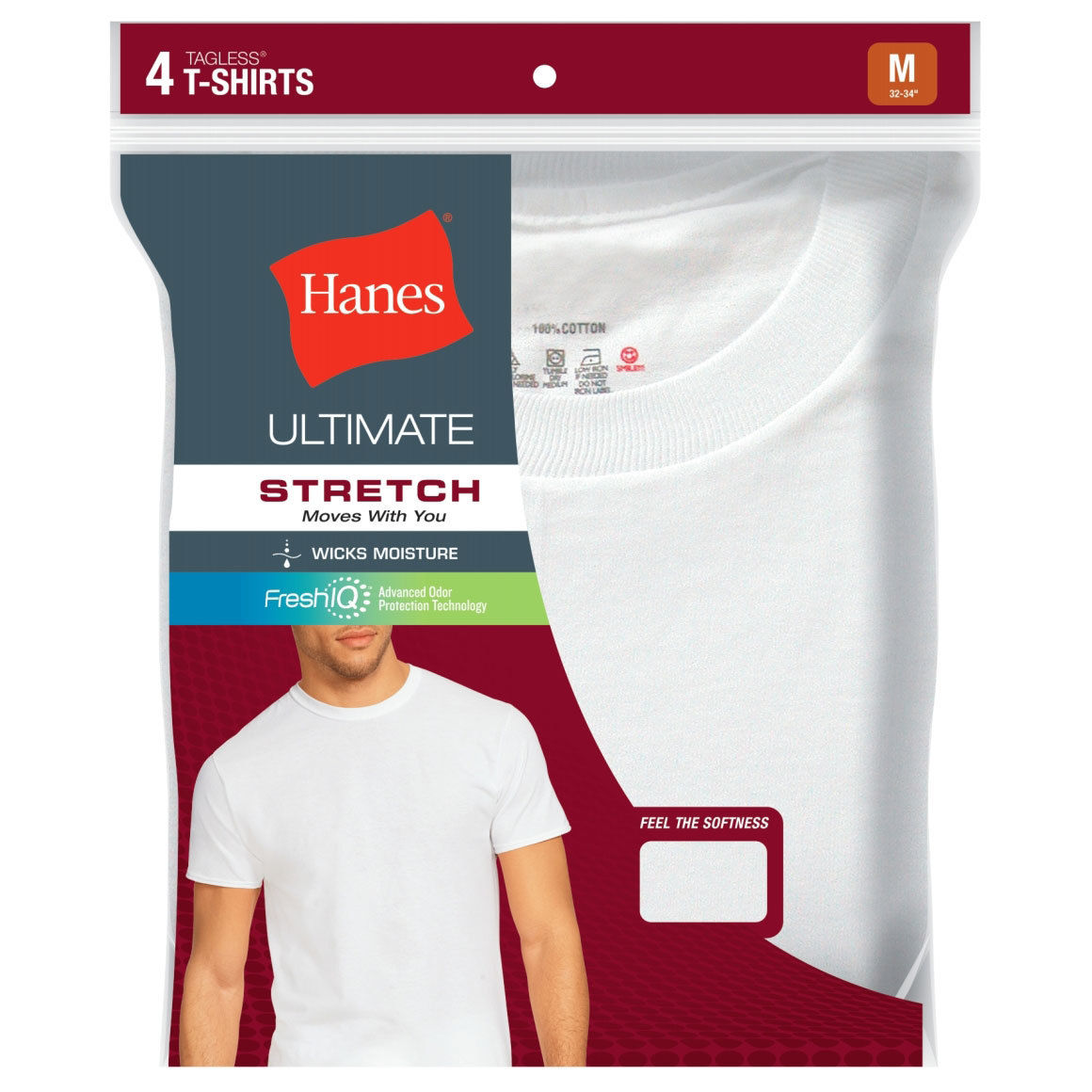 Hanes Men's Ultimate Stretch Crewneck Tees, 4-Pack, White