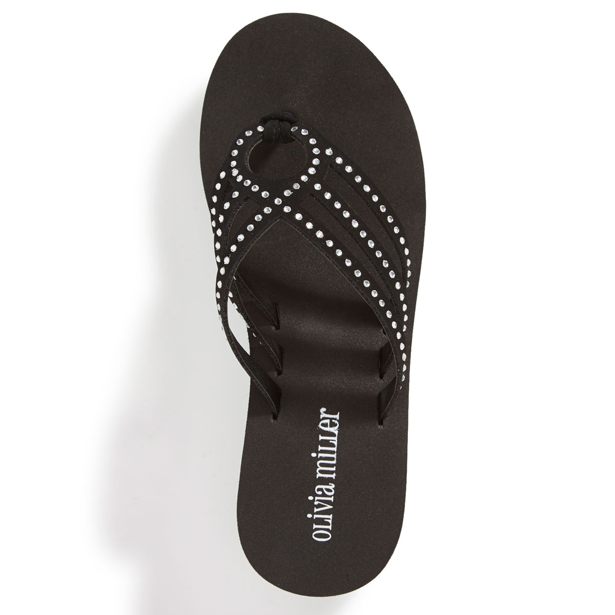 women's black flip flops with rhinestones