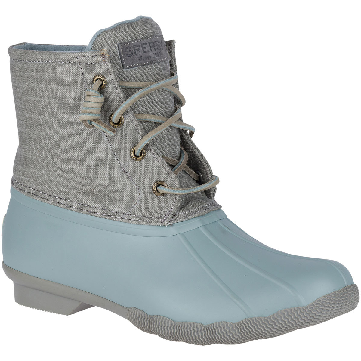 gray and teal duck boots