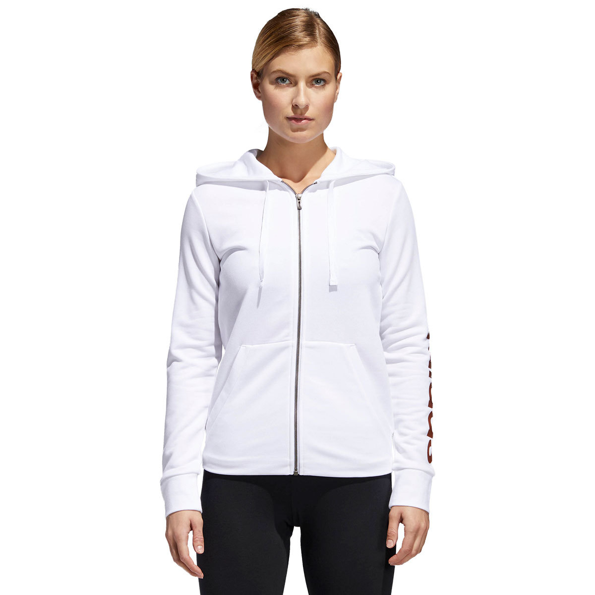 Adidas Women's Essentials Linear Full-Zip Hoodie - White, L