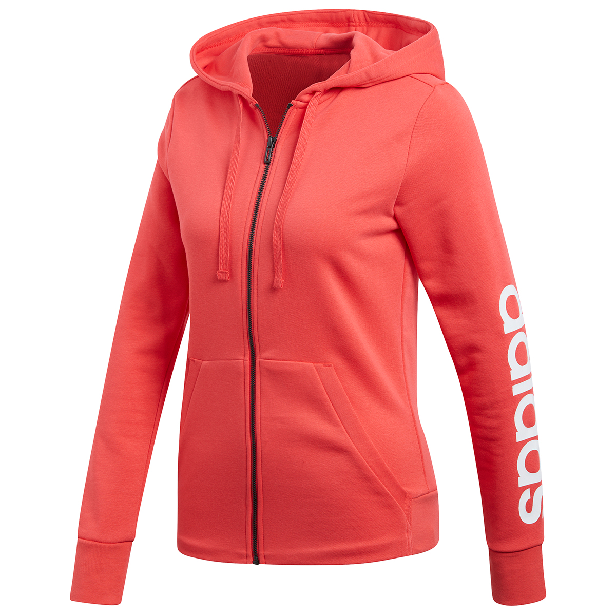 Adidas Women's Essentials Linear Full-Zip Hoodie - Orange, S