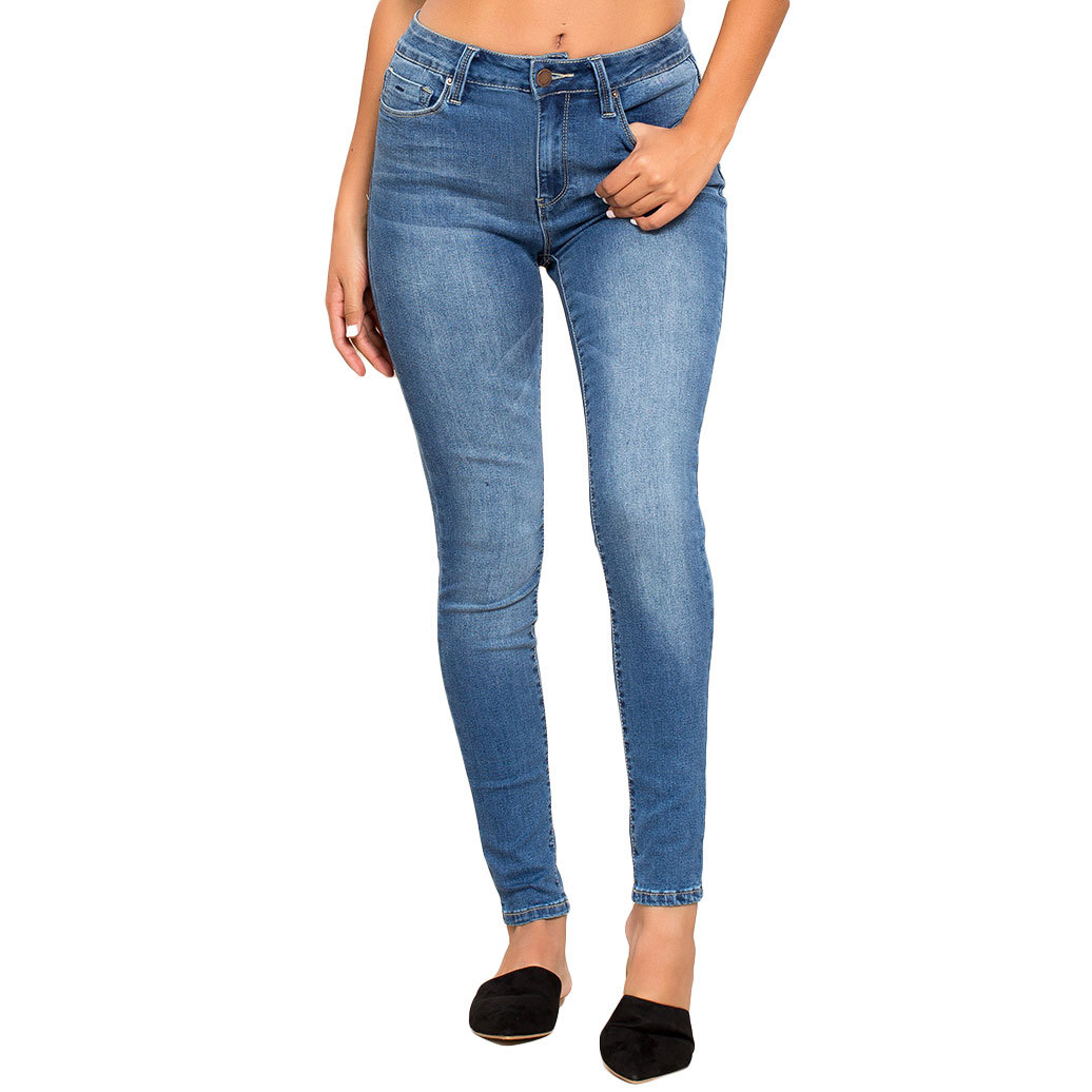 YMI Juniors' Hide Your Muffin Top High-Waist Skinny Jeans - Blue, 13