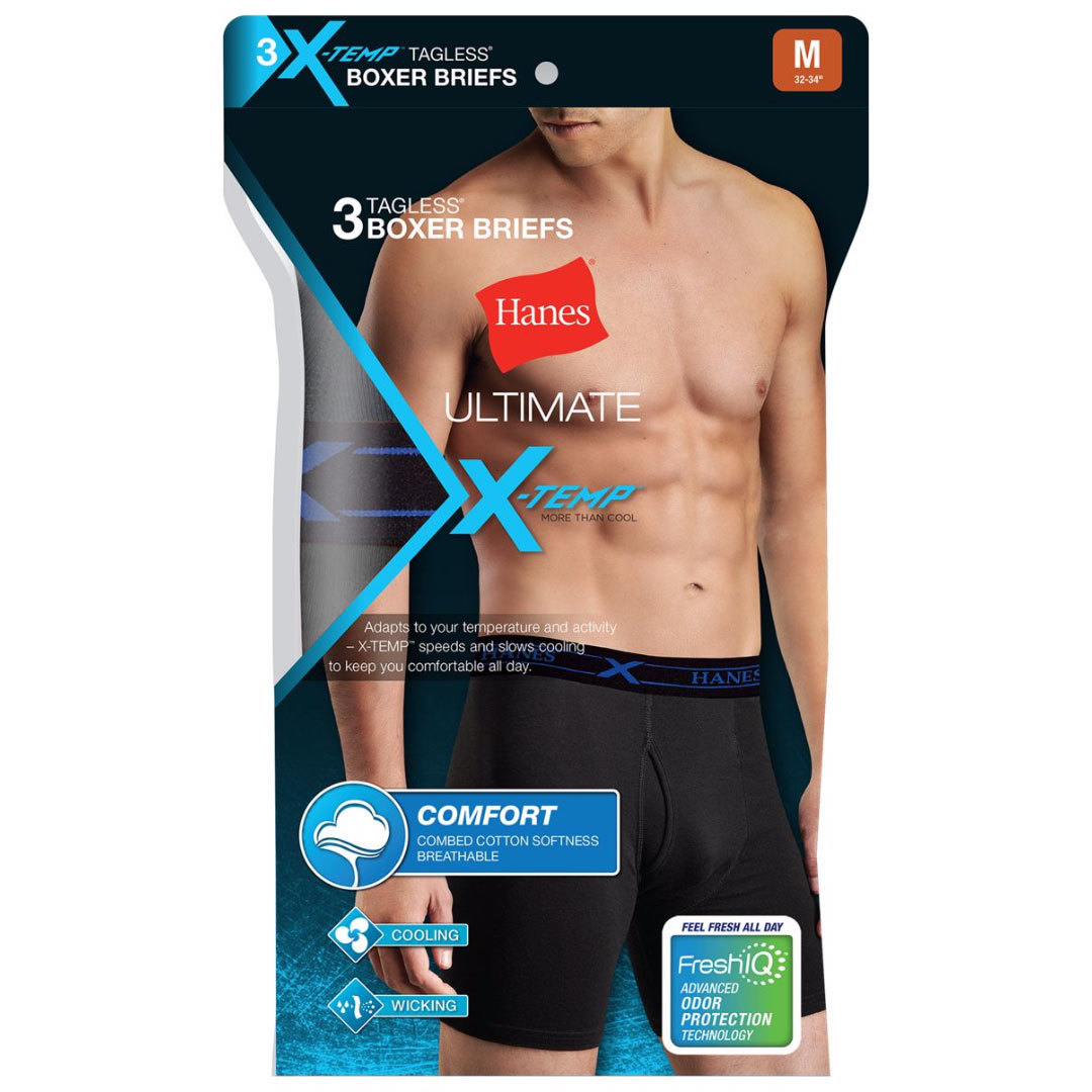 Hanes Men's Ultimate X-Temp Boxer Briefs, 3-Pack - Black, XL