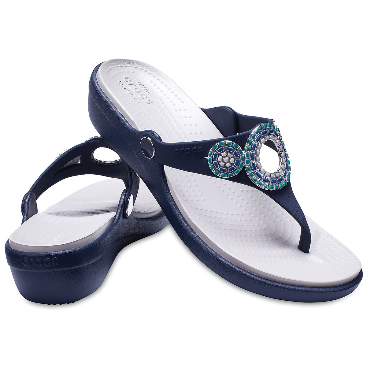 crocs women's sanrah embellished flip wedge