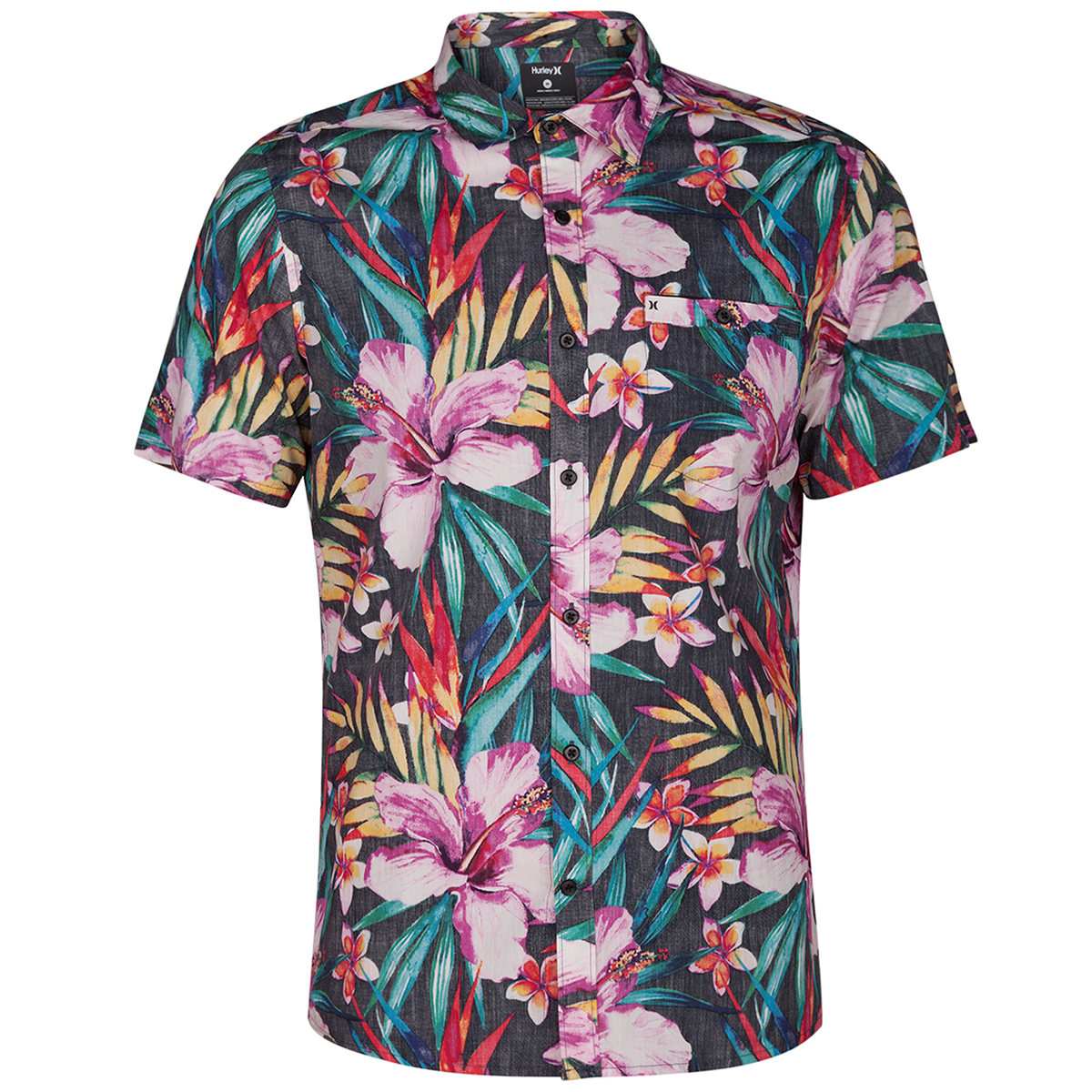 Hurley Guys' Garden Floral Woven Short-Sleeve Shirt - Black, XL