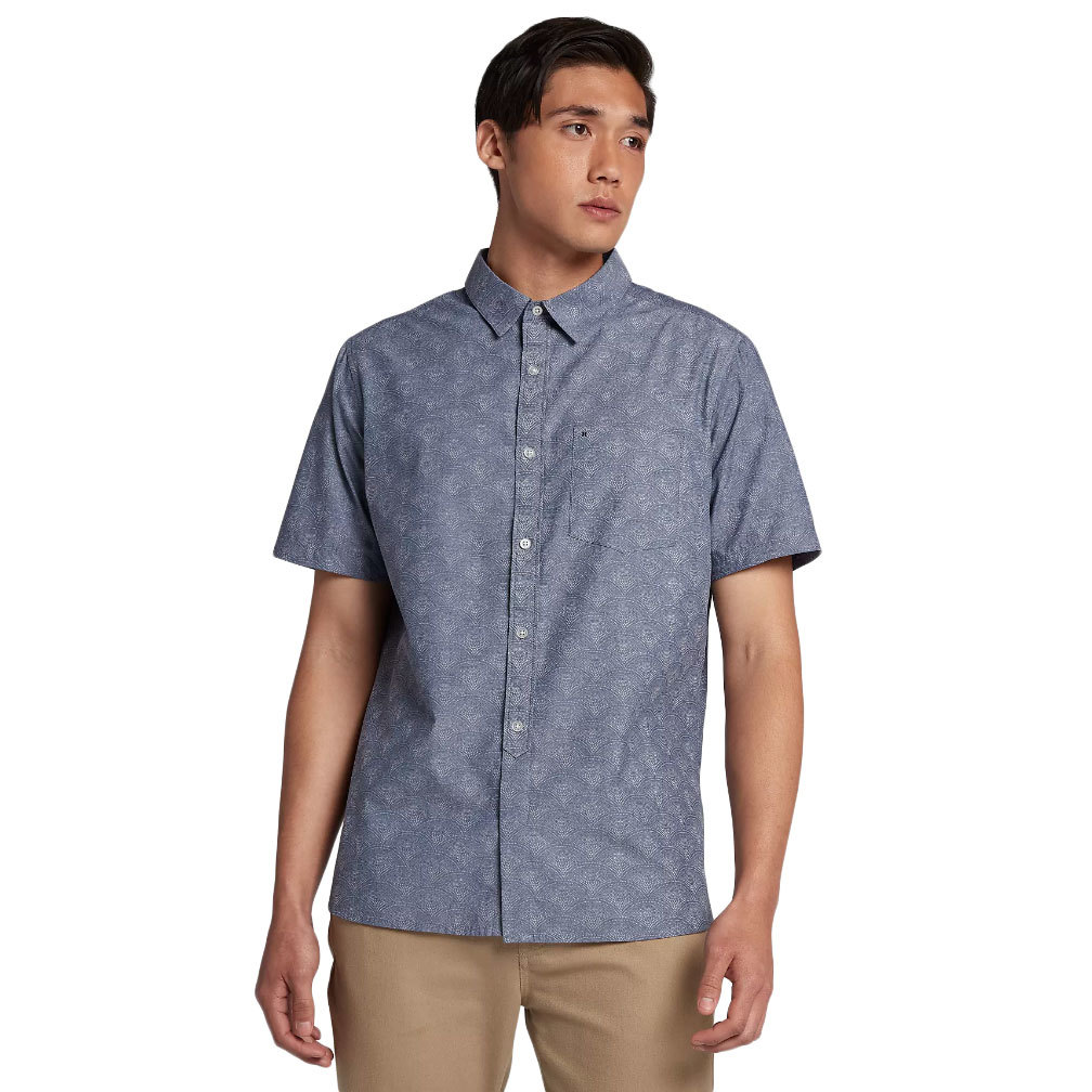 Hurley Guys' Pescado Oxford Short-Sleeve Shirt - Blue, XL