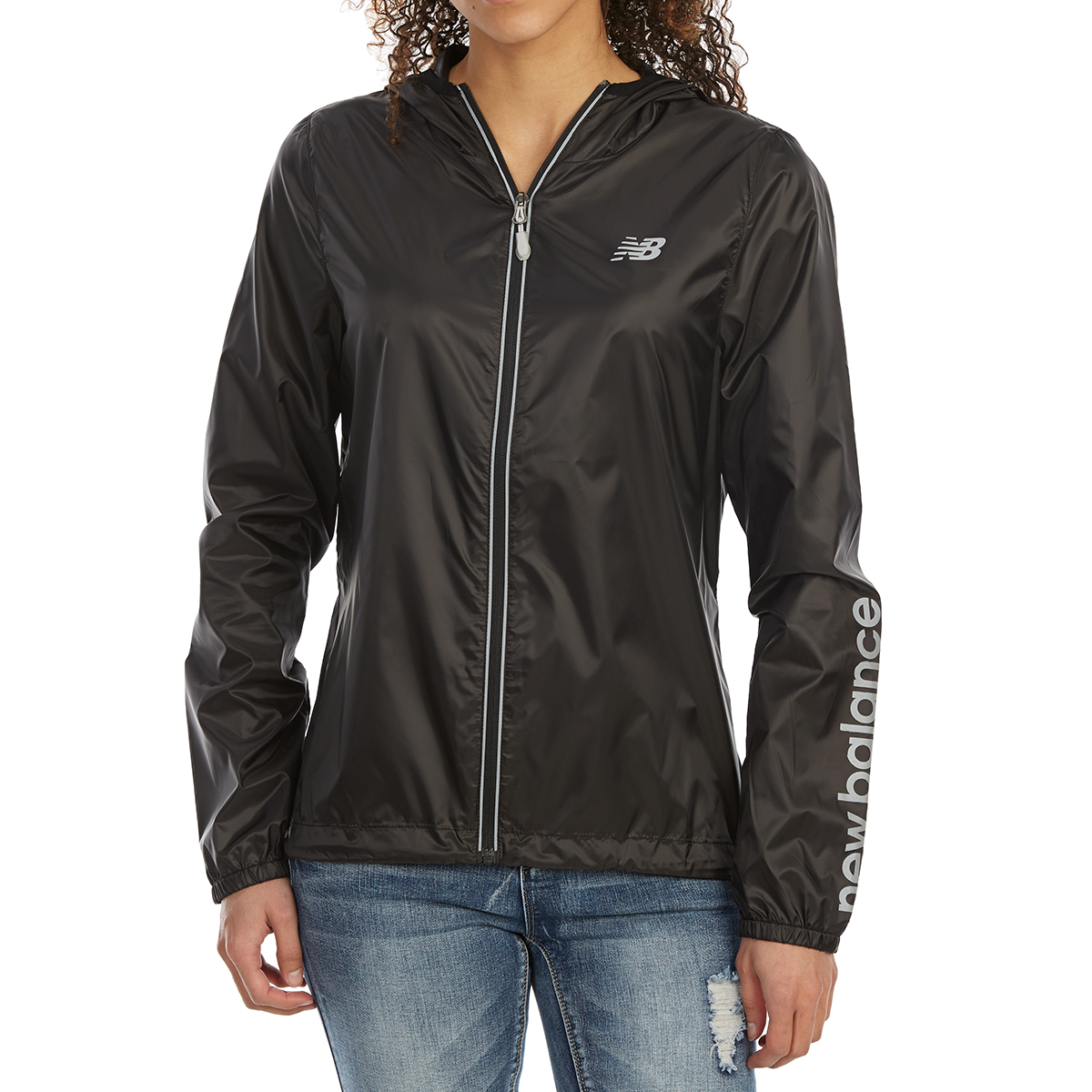 New Balance Women's Ripstop Translucent Packaway Hoodie - Black, L