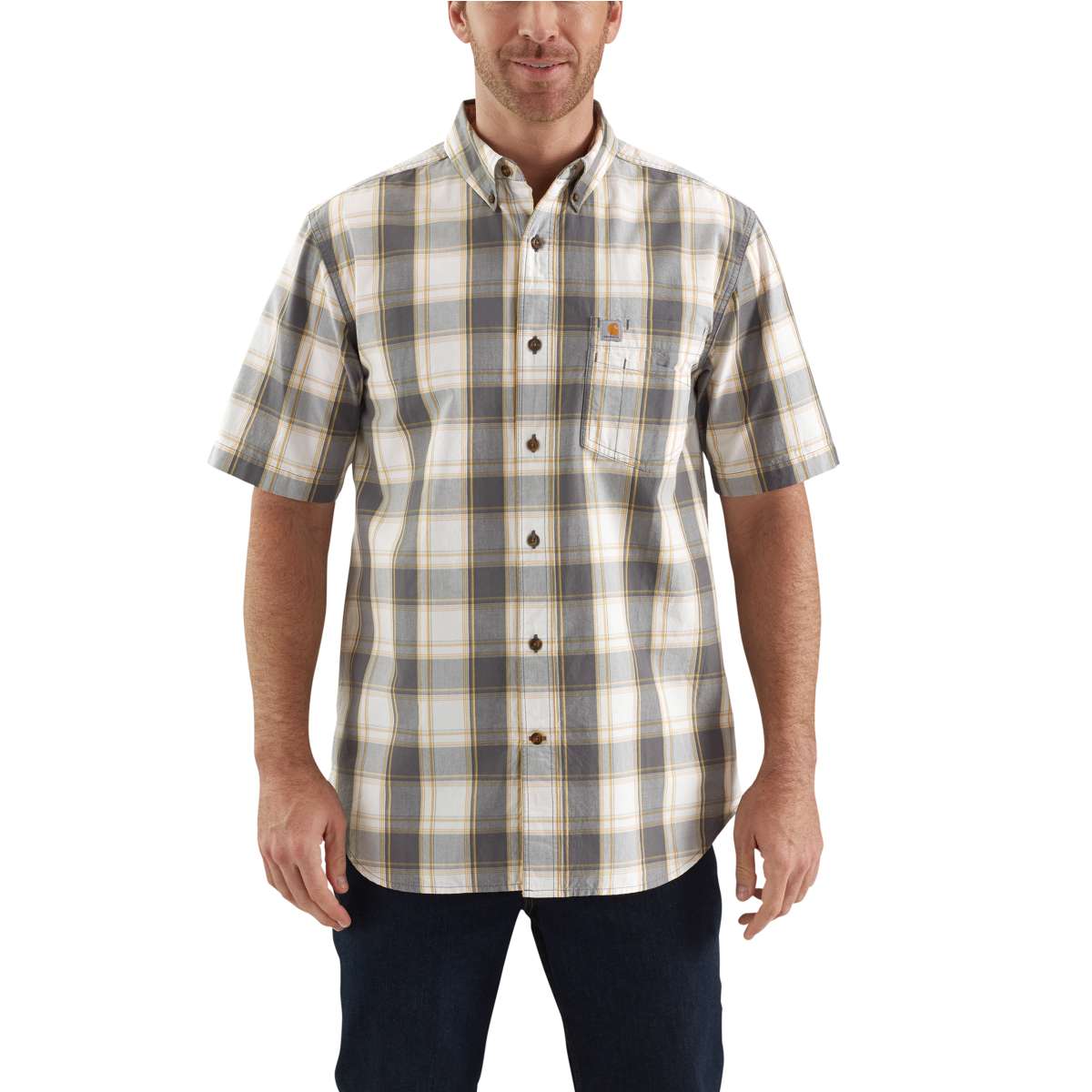 Carhartt Men's Essential Plaid Button Down Short-Sleeve Shirt - Black, M