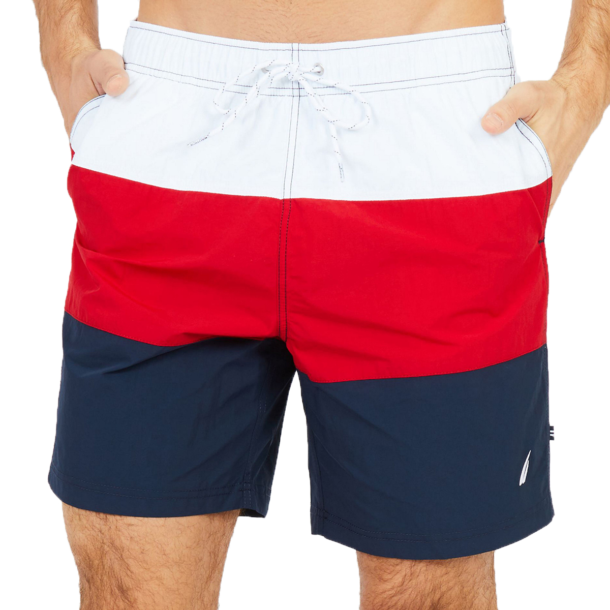 Nautica Men's Quick-Dry Colorblock Drawstring Swim Shorts - Red, XXL