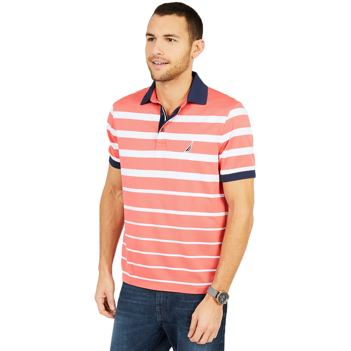 Nautica Men's Striped Performance Polo Shirt - Orange, XXL