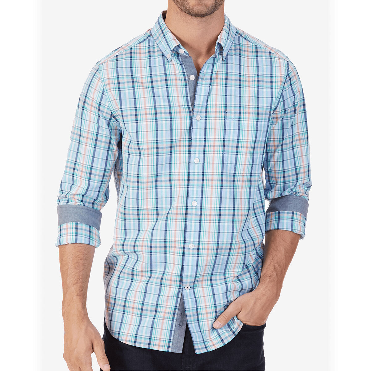 Nautica Men's Plaid Classic Fit Long-Sleeve Shirt - Blue, XL