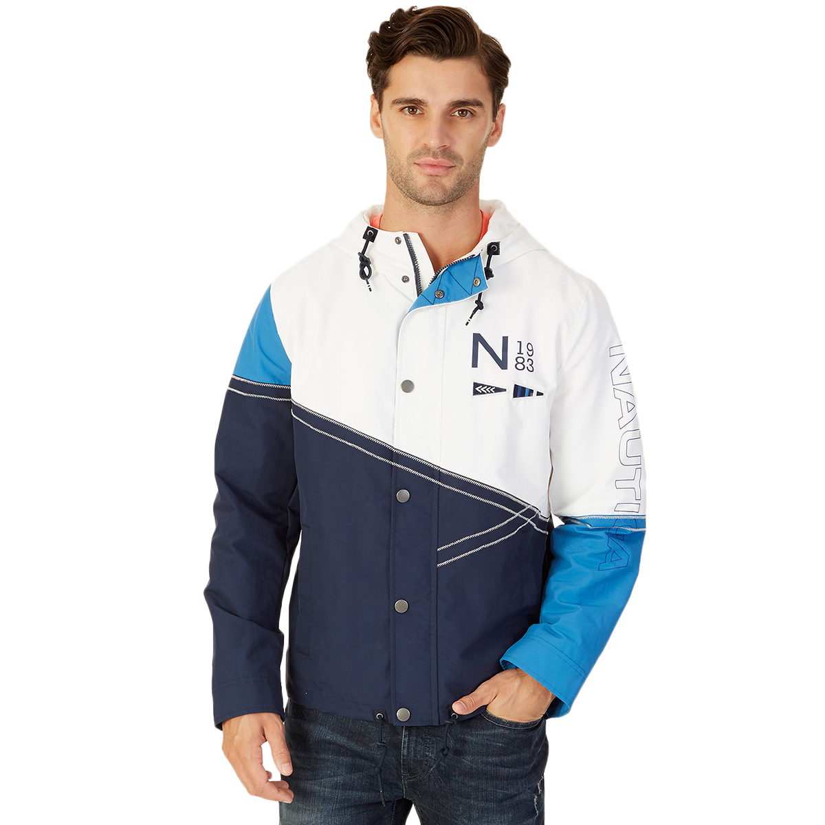 Nautica Men's Color Block Jacket - Blue, L