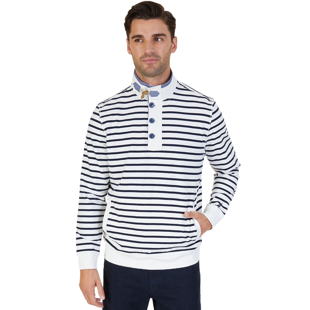 Nautica Men's Striped Funnel Neck Pullover - White, XXL