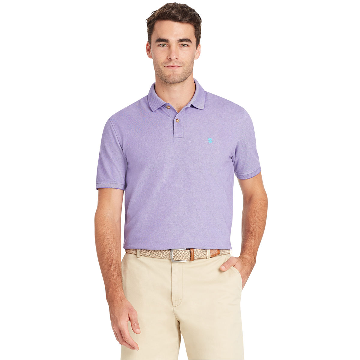 Izod Men's Advantage Performance Solid Short-Sleeve Polo Shirt - Purple, L